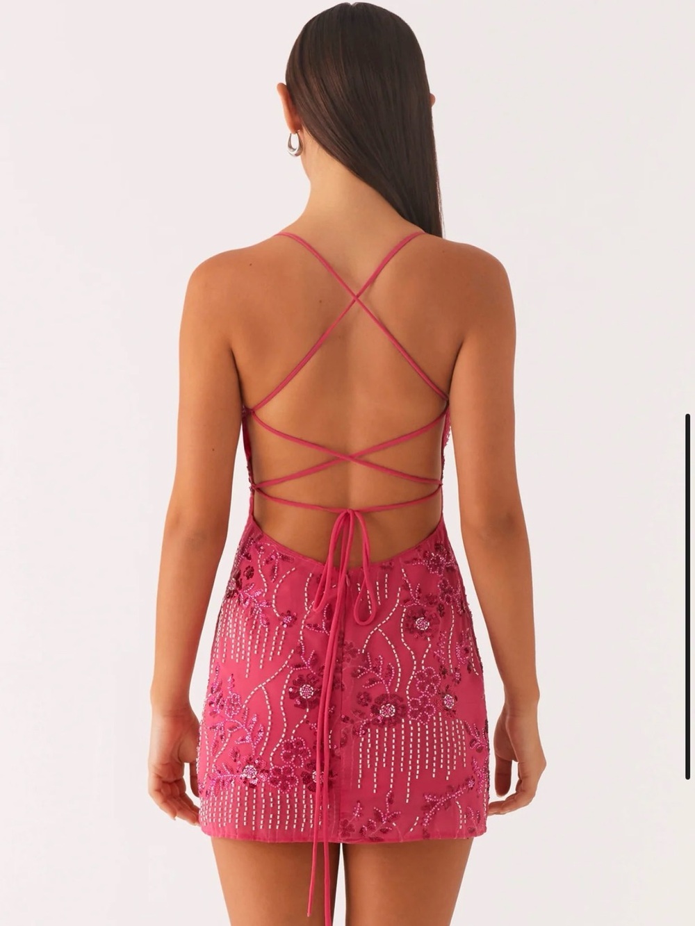 Hot Pink Embellished Spaghetti-Strap Mini Dress - Picture 2 of 3